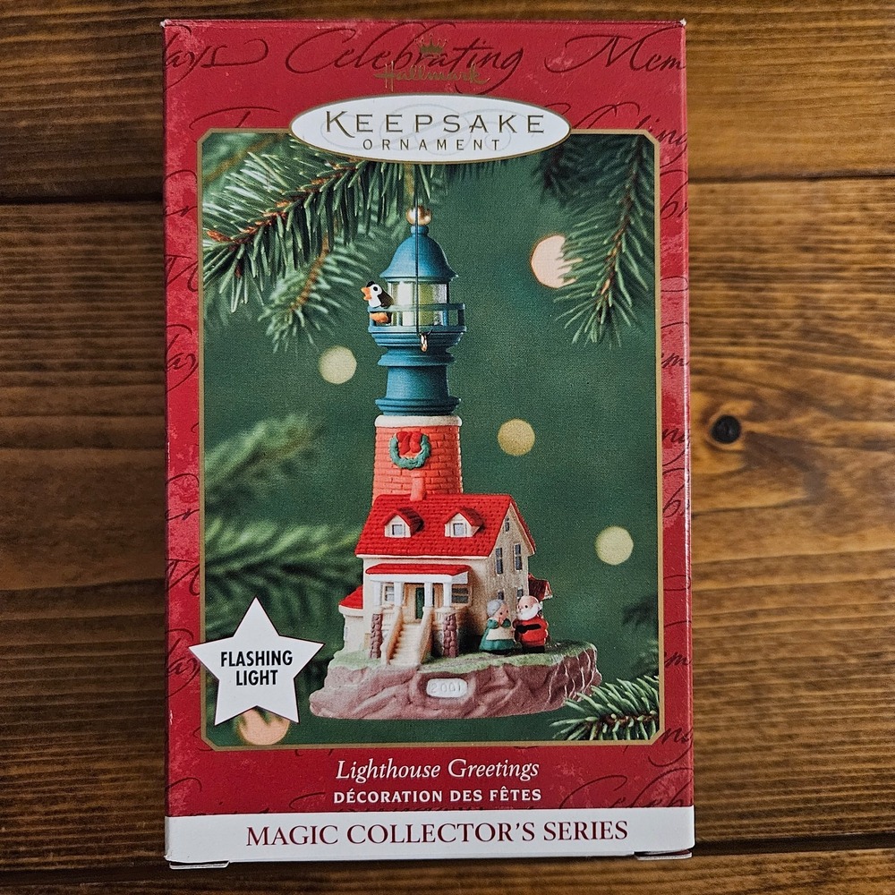 Lighthouse Greetings 2001 Hallmark Keepsake Christmas Ornament W Flashing Light‎